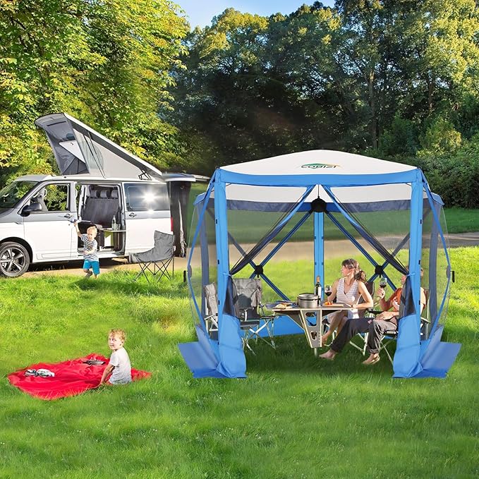 COBIZI 10x10 FT Pop up Gazebo, Popup Canopy Tent,Instant Screened in Gazebos, Waterproof Portable Outdoor Small Screen Tents Sun Shelter,carpas para Patio for Camping, Garden and Backyard,Blue