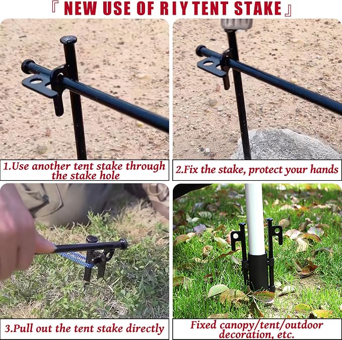 8 Pack Tent Stakes Heavy Duty Metal Tent Pegs for Camping Steel Tent Stakes 16 inch Unbreakable and Inflexible