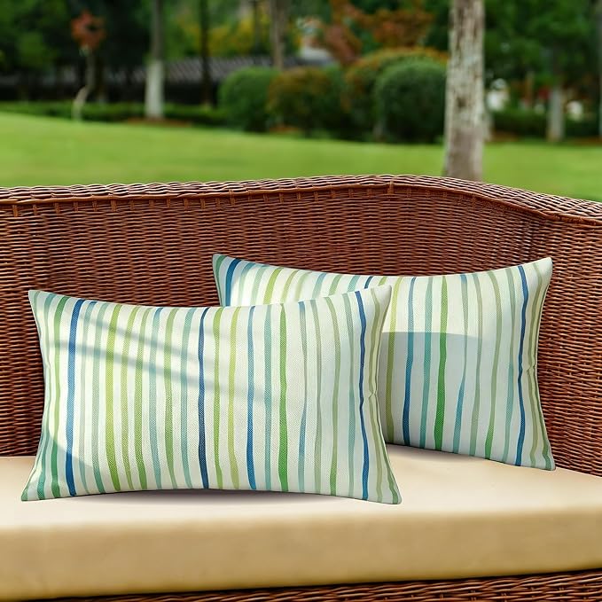 All Smiles 12 x 20 Lumbar Outdoor Throw Pillow Covers Set of 2 Sage Green Decorative Spring Summer Decor Cushion Cases Garden Sunbrella Outside Home Decorations for Patio Couch Bench Porch Sofa