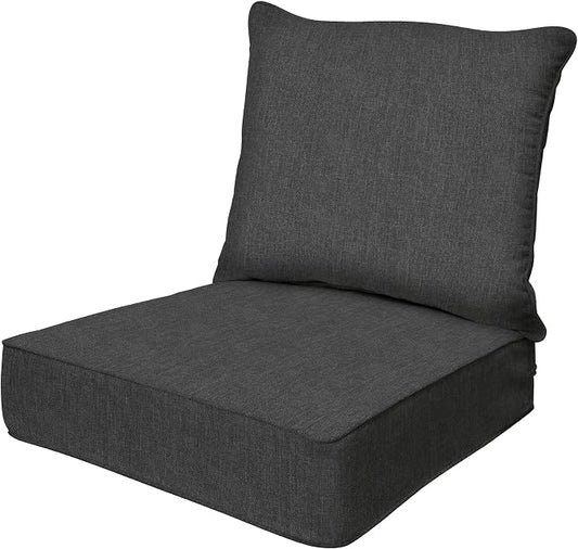 Honeycomb Outdoor Heritage Deep Seat, 24 x 23, Textured Solid Charcoal Grey Chair Cushion with Removable Cover, for Patio Furniture