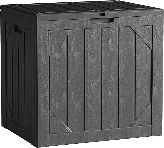 Outdoor Storage Deck Box Waterproof,30 Gallon Lockable Patio Package Delivery Bin as Seat, Resin Storage Container Bench for Furniture Cushions, Pool Accessories, Garden Tools, Black
