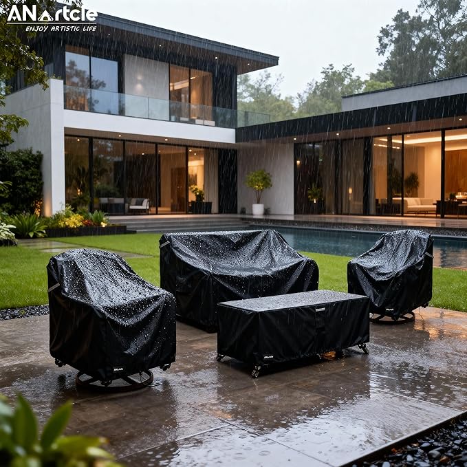 ANartcle Patio Furniture Covers 4 Piece Set, 600D Waterproof Heavy Duty Outdoor Furniture Covers,Fit Wicker Patio Sofa, Swivel Rocker Chair and Coffee Table,Black