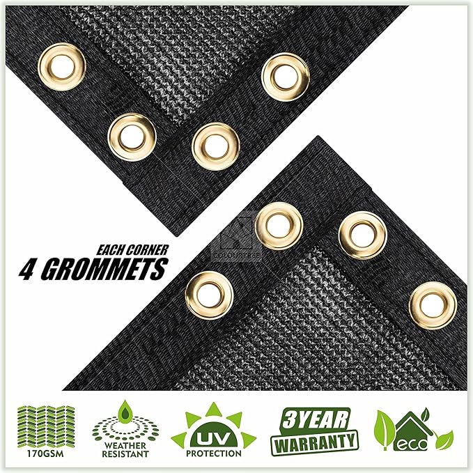 ColourTree Customized Size 6' x 27' Black Fence Screen Privacy Screen - Commercial Grade 170 GSM - Heavy Duty - 3 Years Warranty - Cable Zip Ties Included