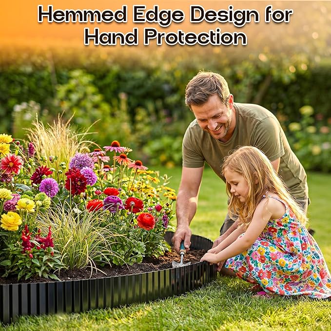 MTART Metal Garden Edging for Landscaping, Sturdy Corrugated Edging Border for DIY Flower Bed, Lawn and Landscape Edging (Black, 12"×20Ft)
