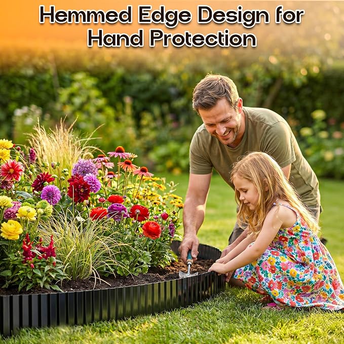MTART Metal Garden Edging for Landscaping, Sturdy Corrugated Edging Border for DIY Flower Bed, Lawn and Landscape Edging (Black, 8"×20Ft)