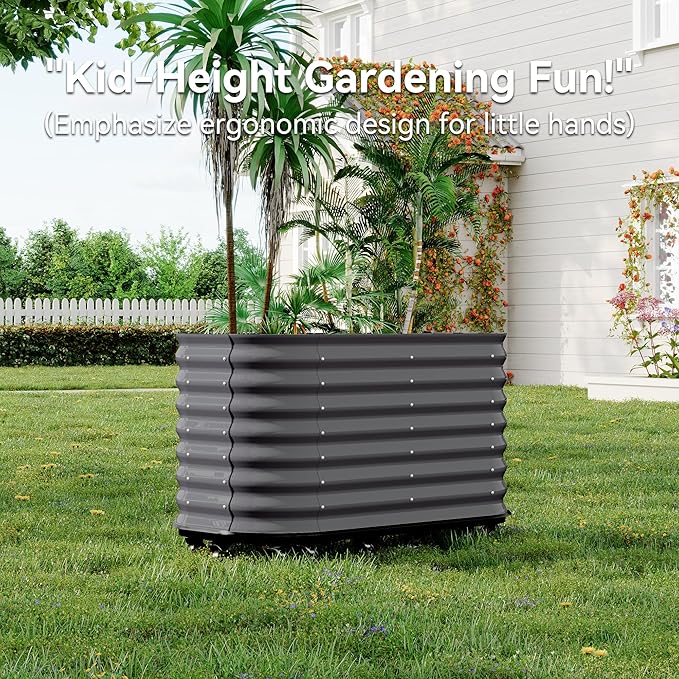 GarveeHome Self-Watering Wheeled Metal Garden Bed – Mobile Raised Planter Box with Water, Galvanized Steel Indoor/Outdoor Rolling Grow Station for Herbs, Veggies & Decor （59 in x23.6 in x27.5,Gray
