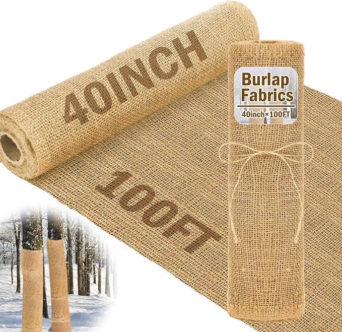 Buryeah 40 Inch x 100 ft Burlap Fabrics Roll Natural Burlap Garden Multipurpose Weed Barrier Garden Landscape Blankets Cloth Weed Barrier Fabric Jute for Outdoor Home Craft Shrubs Party Decor