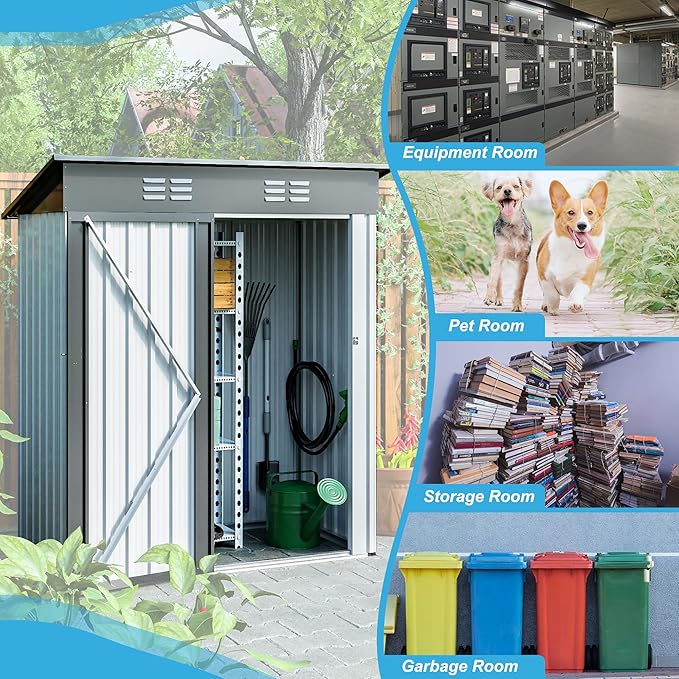 Outdoor Tool Storage Shed with Sloped Roof Super Large Storage Space Excellent Air Ventilation for Bike Trash Can Machine 5X3Ft
