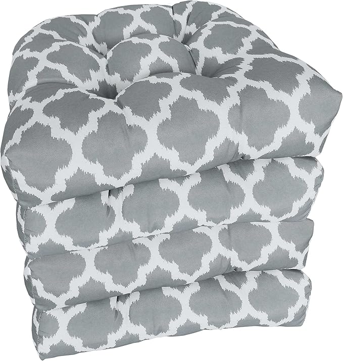 Sweet Home Collection Patio Cushions Outdoor Chair Pads Premium Comfortable Thick Fiber Fill Tufted 19" x 19" Seat Cover, 4 Count (Pack of 1), Tessa Gray 12