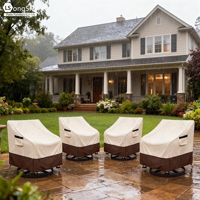 Patio Swivel Chair Cover 4 Pack,Waterproof Heavy Duty Patio Chair Covers,Swivel Chair Cover for Outdoor Furniture Covers Waterproof(30 W x 34 D x 36 H inches),Beige&Brown