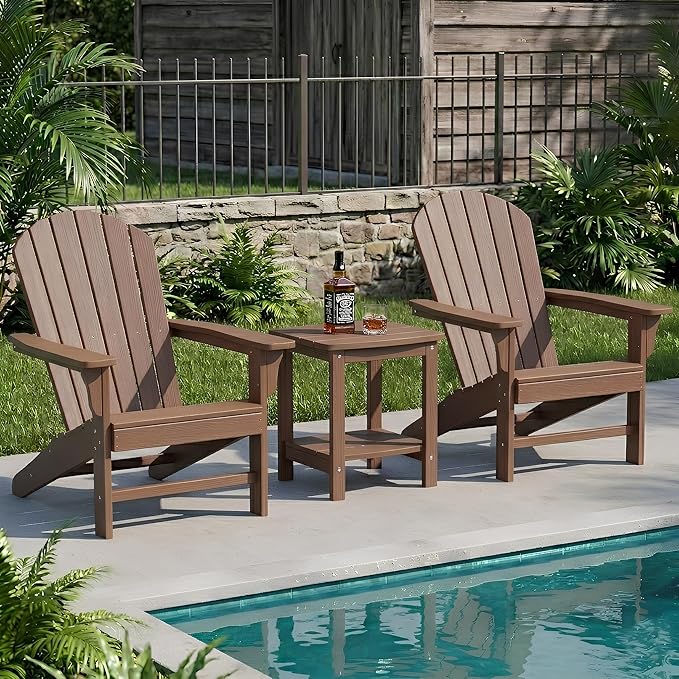 Y&M Outdoor Side Table, HIPS Adirondack Small Double Layer Table, Waterproof Square Outside Table, Balcony Modern End Tables for Patio, Pool, Beach, Porch, Deck, Indoor or Outdoor Use, Brown
