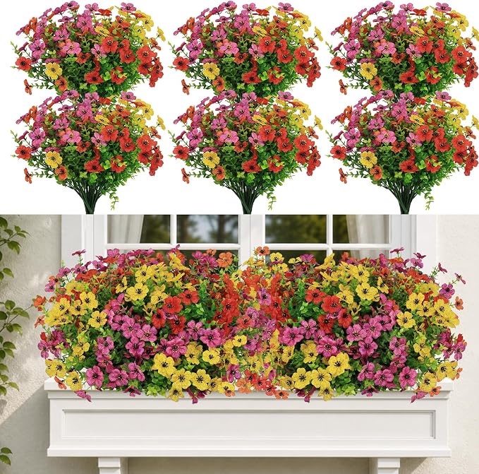 36 Bundles Artificial Flowers for Outdoors, UV Resistant Fake Plants Decor | Faux Silk Daisy Mums for Outside Planters, Porch, Patio, Window Box, Garden and Farmhouse