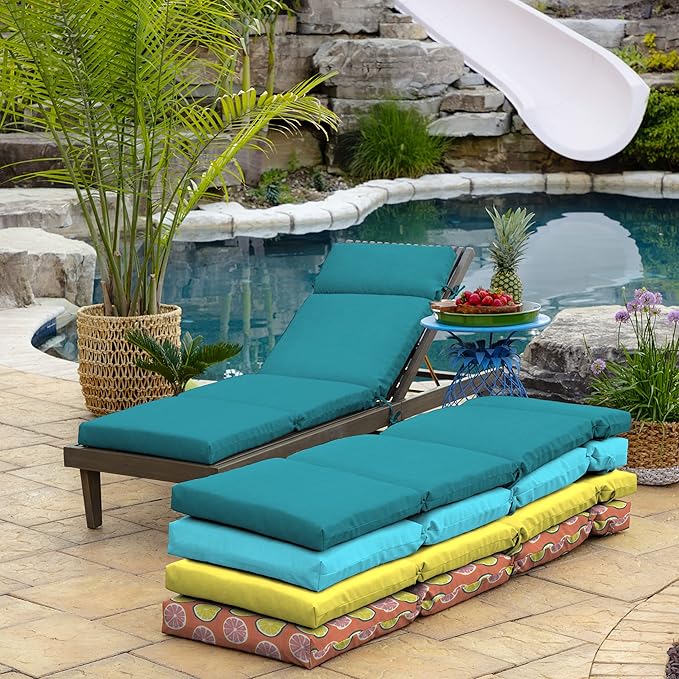 Arden Outdoor Chaise Cushion, 21 in x 72 in, Weather-Proof, Rain-Proof, Fade Resistant Patio Cushion for Chaise Lounger Lake Blue Leala
