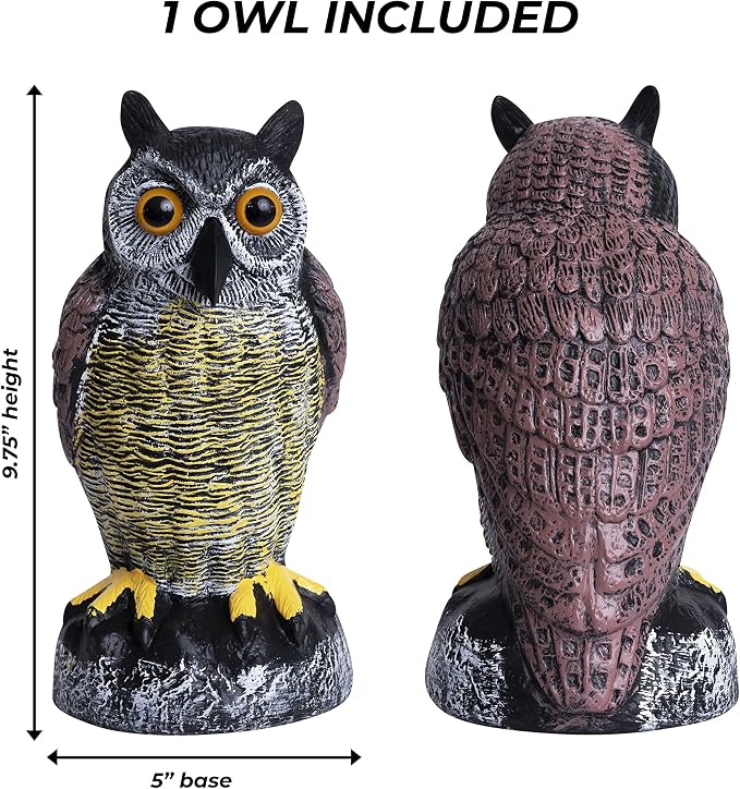 Owl Decoy to Scare Birds Away | Plastic Owls to Scare Birds Away | Owl Statue for Garden & Outdoors