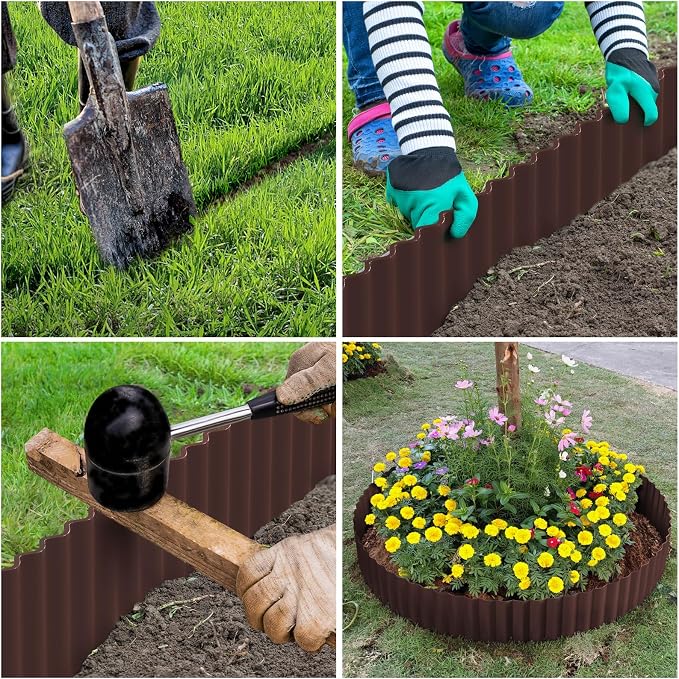 LAVEVE Corrugated Metal Garden Edging 8" x 20ft, Landscape Edging Border for Lawn, Flower Bed, Garden Fence, Paver Edging (Brown)