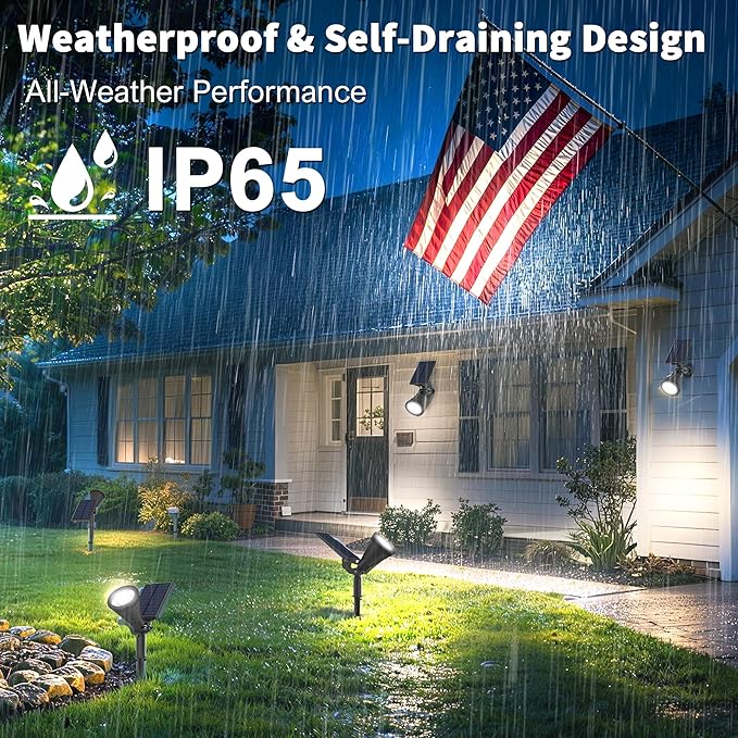 Solar Lights Outdoor Waterproof IP65, Cool White, 2 Lighting Modes, Solar Spotlights for Yard Garden Solar Spot Lights for Flag Landscape Auto On/Off-6 Pack
