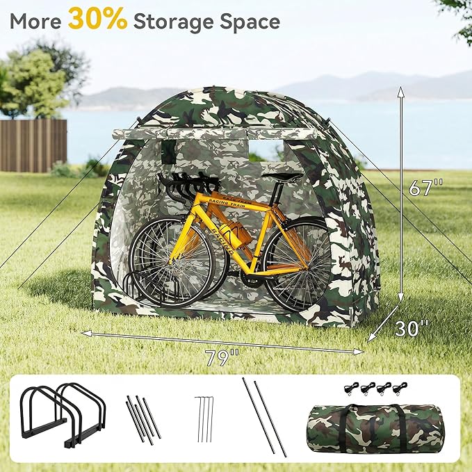Bike Storage Shed, Bike Tent with Bicycle Racks Outdoor Bicycle Storage Sheds with 210D Oxford 1000ppm Waterproof for 2/3 Bikes, Covers Shelter for Motorcycle, Lawn Mower, Garden Tools