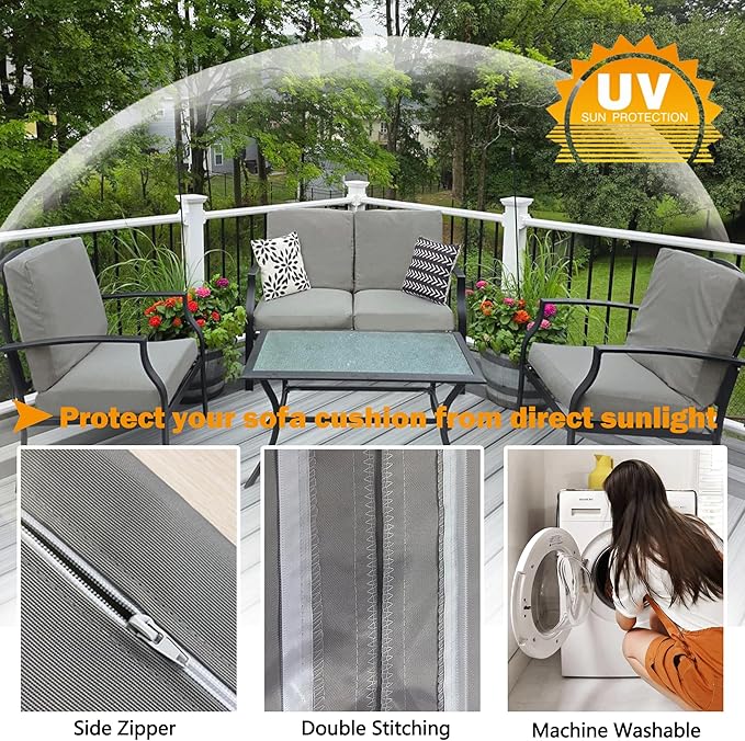 Sqodok Patio Cushion Covers, Waterproof Outdoor Cushion Covers Replacement, Patio Cushion Seat Slicovers for Sectional Sofa, Chair, Outdoor Wicker Patio Sofa (Grey, 22"x20"x4"-2 Pack-Cover ONLY)