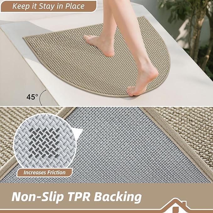 BEQHAUSE Dirt Trapper Door Mat 17" x 30" Half Circle Non-Slip Washable Doormats Entrance Rugs Absorbent Welcome Low Profile Floor Mats for Front Back Door and Entryway, Light Beige