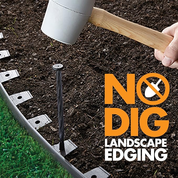 EasyFlex No-Dig Landscape Edging with BONUS Anchoring Spikes, 1.5 in. Tall Straight Top Plastic Garden Border, 40 Foot Kit, Black (3000-40CXX)