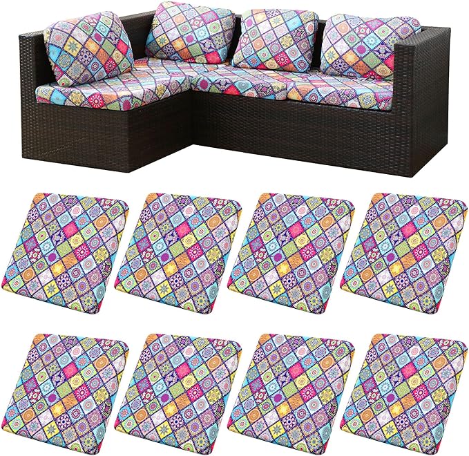 BIETYONE 8Pcs Stretch Patio Cushion Covers,Outdoor Couch Covers Replacement,Outdoor Couch & Sofa Slipcovers,for Patio Furniture Cushion Covers,Washable Reusable urniture Protector(Colored Glass,8PCS)