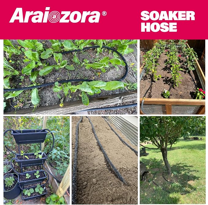 Soaker Hose 25FT 1/2 Inch Premium Soaker Hose with Solid Brass Connectors, for Deep Root Watering in Flower Beds & Landscaping