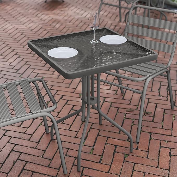 Flash Furniture Barker 23.5'' Square Tempered Glass Metal Table, Silver