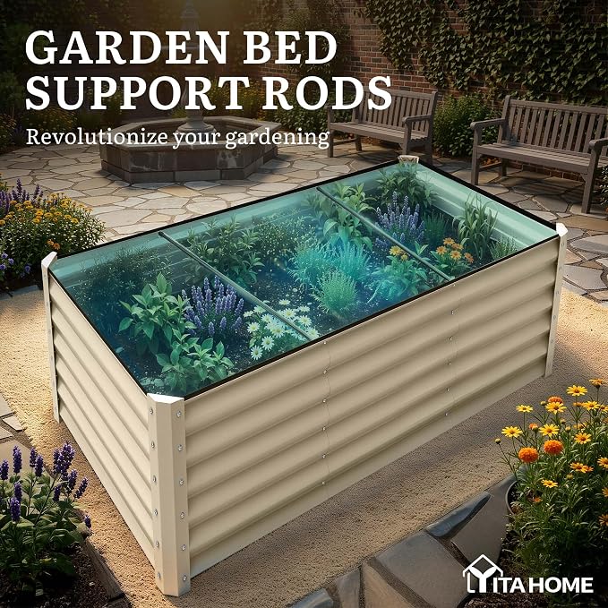 YITAHOME 8x4x3ft Large Raised Garden Bed Kit, Galvanized Metal Planter Box with Gloves, Support Rod & Safety Rubber, Outdoor Above Ground Planters for Plants Vegetables Flowers, Cream Yellow