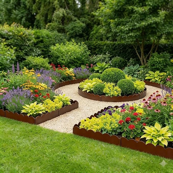 Cor-Ten Steel Landscape Edging 6-Pcsk, 40" L x 7" H Metal Garden Border with 8 Stakes, Heavy Duty Hammer in Landscape Edging for Lawn, Pathway, Yard, Rust(20 Ft Total)