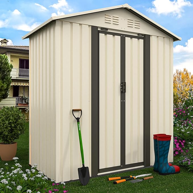 KEIKI 5x3 FT Outdoor Metal Storage Shed with Vent and Sliding Door,Peaked Roof for Patio Backyard Garden