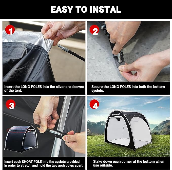 Himiway Bike Storage Shed Tent with Double Doors for 3-4 Bikes PU4000 Silver Coated Waterproof Anti-Dust 210D Oxford Fabric Portable Foldable Outdoor Bicycle Cover Shelter Carry Bag for Home Garden