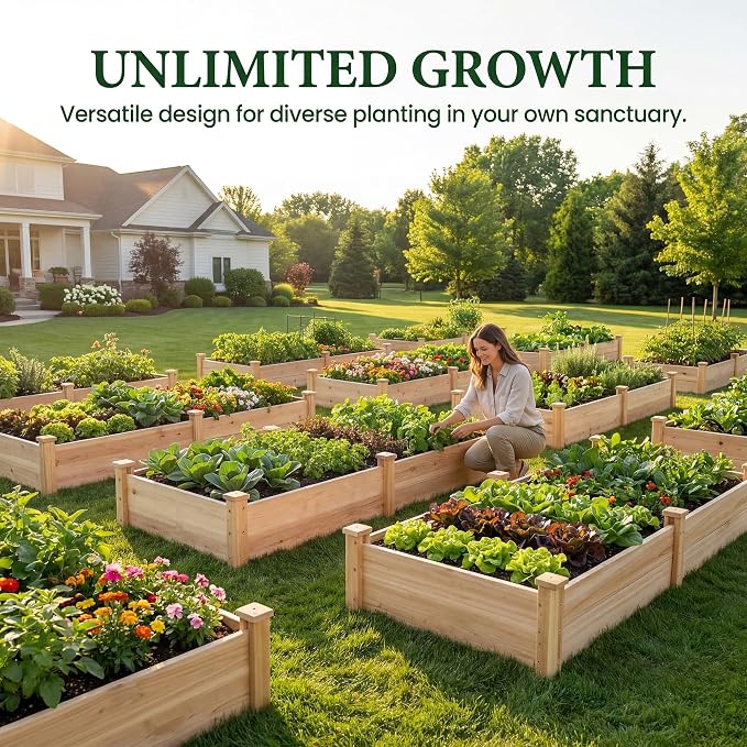 8x2ft Outdoor Wooden Raised Garden Bed, Elevated Planter Box for Vegetables/Garden/Lawn/Patio, Natural Wood, 96 x 24 x 9in