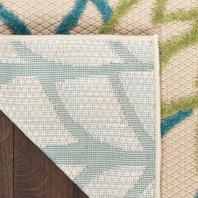 Nourison Home Aloha Indoor/Outdoor Green Multicolor 9' x 12' Area Rug, Easy-Cleaning, Non Shedding, Bed Room, Living Room, Dining Room, Backyard, Patio, Deck (9x12)