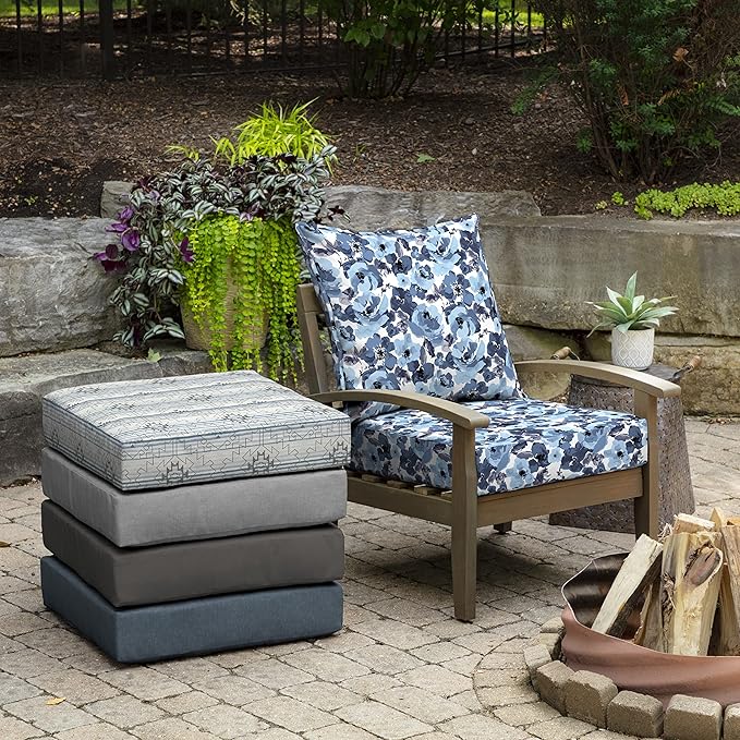 Arden Outdoor Deep Seat Cushion Set, 24 in x 24 in, Weather-Proof, Rain-Proof, Fade Resistant Patio Cushion for Chair, Sofa, and Couch Blue Garden Floral