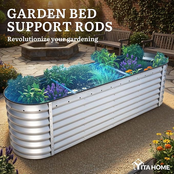 YITAHOME 2pcs 24" Tall 9 in 1 Large Raised Garden Bed Kit, 8x2x2ft Galvanized Metal Planter Box with Gloves and Safety Rubber, Outdoor Above Ground Planters for Plants Vegetables Flowers, Silver Gray