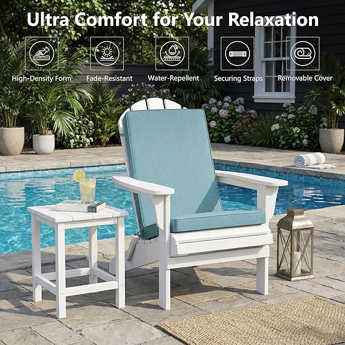 Adirondack Chair Cushion - Removable Cover, Water-Repellent & Fade-Resistant Faux Linen, Securing Straps, Non-Slip Bottom, Fit for Most Outdoor Adirondack & Rocking Chairs - Teal