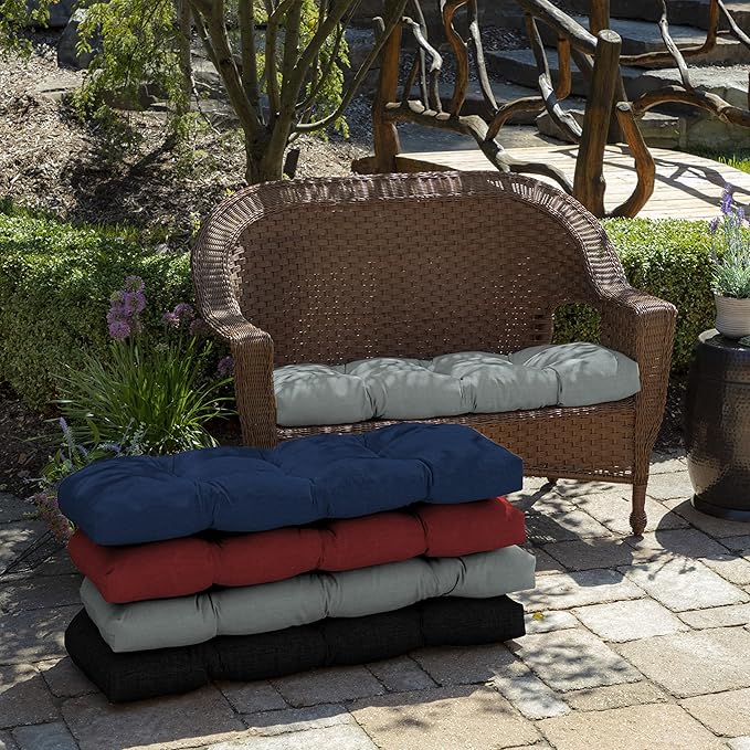 Arden Outdoor Wicker Settee Cushion, 41.5 x 18, Rain-Proof, Fade Resistant Stone Grey Leala