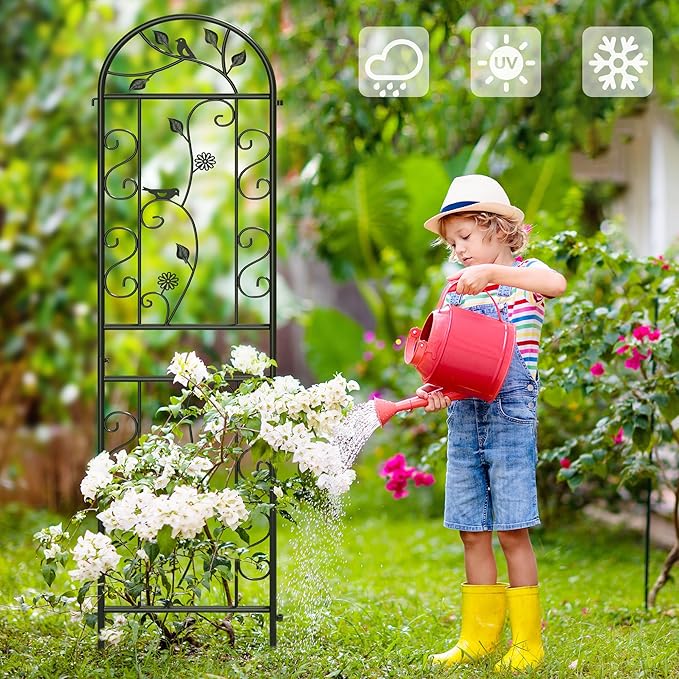 2 Pack 87"x20" Black Metal Garden Trellises, Decorative Daisy & Bird Rustproof Trellis for Outdoor Climbing Plants, Roses, Vines, Cucumbers & Vegetables