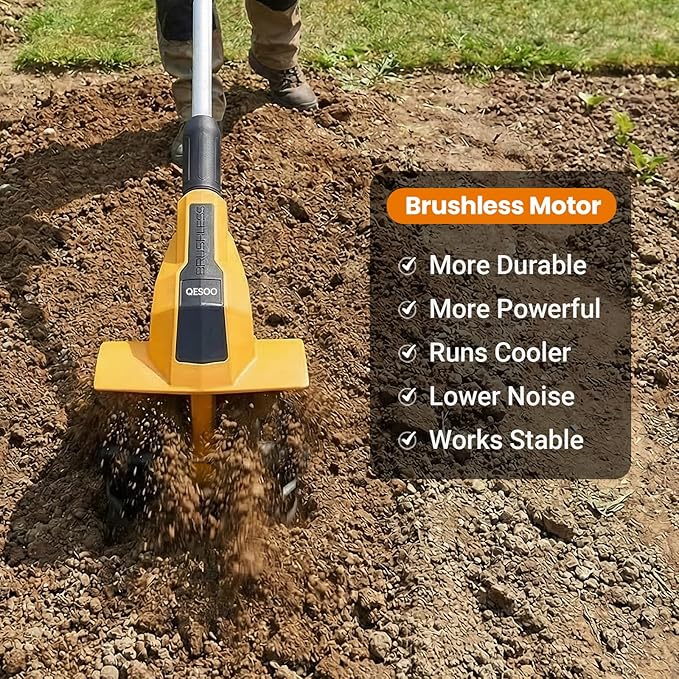 Brushless Tiller Cultivator Compatible with Dewalt 20V Battery(Tool Only), 8.9In Tilling Width and 7.1In Depth Cordless Electric Garden Tiller, Battery Powered Rototiller for Lawn/Gardening
