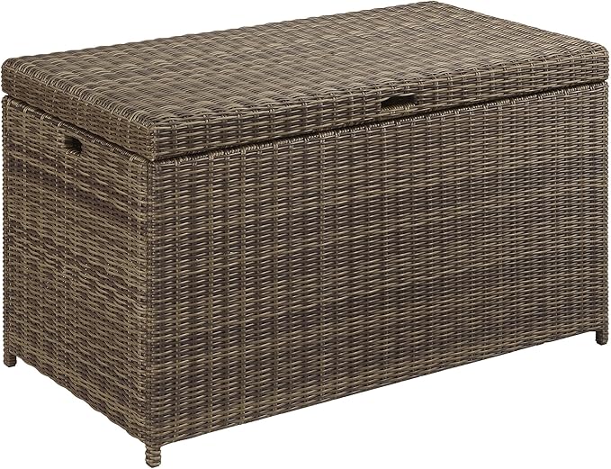 Crosley Furniture Bradenton Wicker Outdoor Storage Box for Patio Furniture Cushions, Pool Floats, Garden Tools, Brown