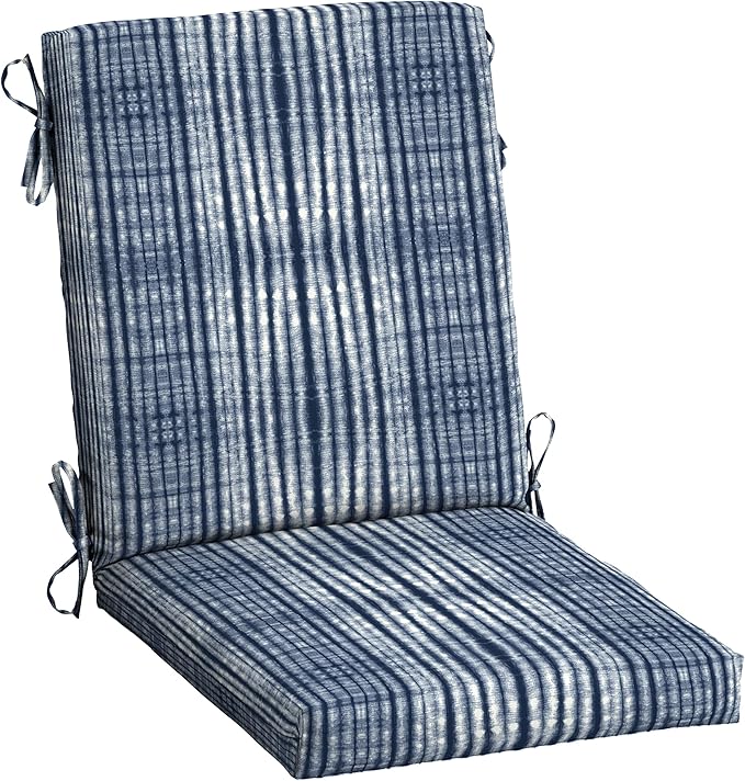Arden Outdoor Patio Dining Chair Cushion, 20x44, Rain-Proof Seat Pad, Fade-Resistant Outdoor Cushion Blue Shibori Stripe