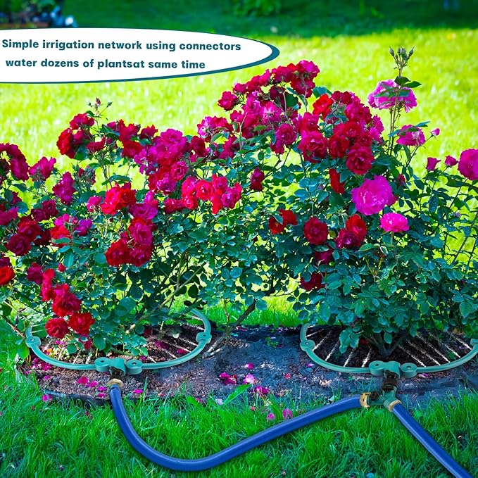 4 Pcs 360° Tree Water System Tree Root Watering Ring 20 Inch Circle Sprinkler Irrigation Slow Release Targeted Water with Y Hose Splitter for New Tree Outdoor Plants Raised Garden Beds (Green, Large)