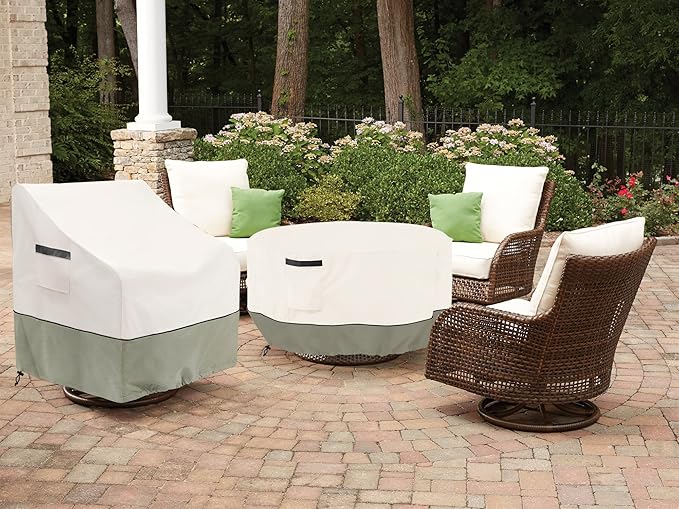Round Patio Table Cover,Round Patio Table Covers for Outdoor Furniture Waterproof,Suitable for 48 inch Round Patio Table(48-50"DIA x 23"H),White&Grayish Green