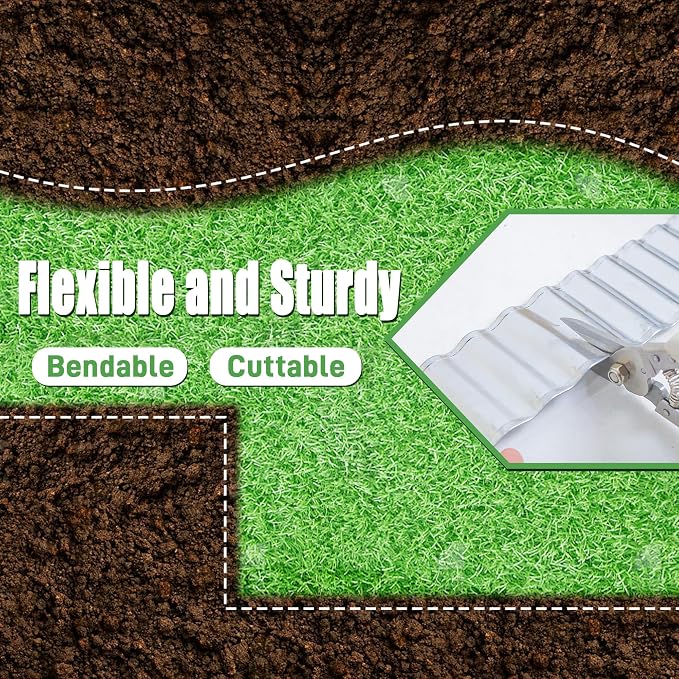 Quibbay Metal Corrugated Garden Edging, 6" x 50Ft Landscape Edging Border for Garden and Flower Bed, Garden Edging Border for Landscaping, Lawn and Yard, Silvery