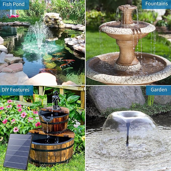 Antfraer Solar Fountain Pump 12W, Solar Water Pump 160GPH Flow Adjustable, Solar Pond Pump with 16.5Ft Cord & PVC Tubing for Pond Small Pond Garden Waterfall Backyard Hydroponics Water Features