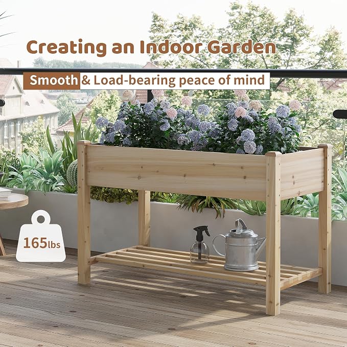Raised Garden Bed with Legs Elevated Wooden Planter Box Stand Large Planter Stand Box for Fruits Vegetables Flowers with Divider with Bag - 48 * 24 * 30.5IN