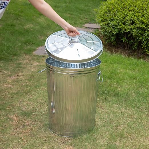 Gardenised Round Galvanized Steel, 20 Gallon Trash Can with Lid - Durable Metal Bucket for Backyard, Lawn, Garden and Yard Use - Weather-Resistant Garbage Can for Indoor and Outdoor, 17.75-inch