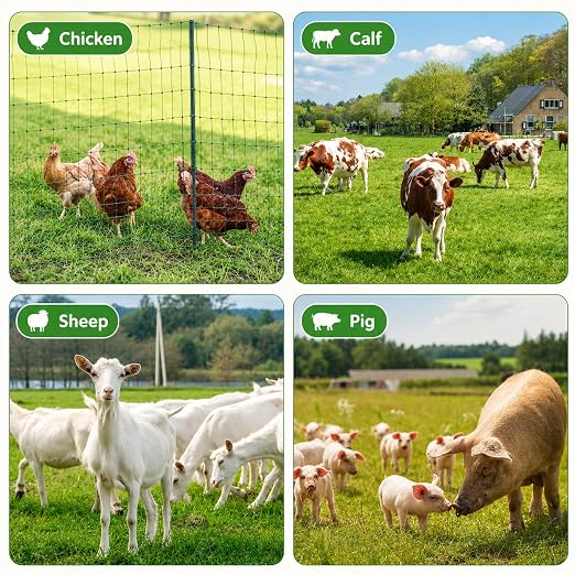 Electric Fence Netting, 164'L x 35.4" H Electric Fence Kit for Livestock, Goat, Dog, Hogs, Double Spiked Portable Electric Poultry Farm Fence, Electric Mesh Fence