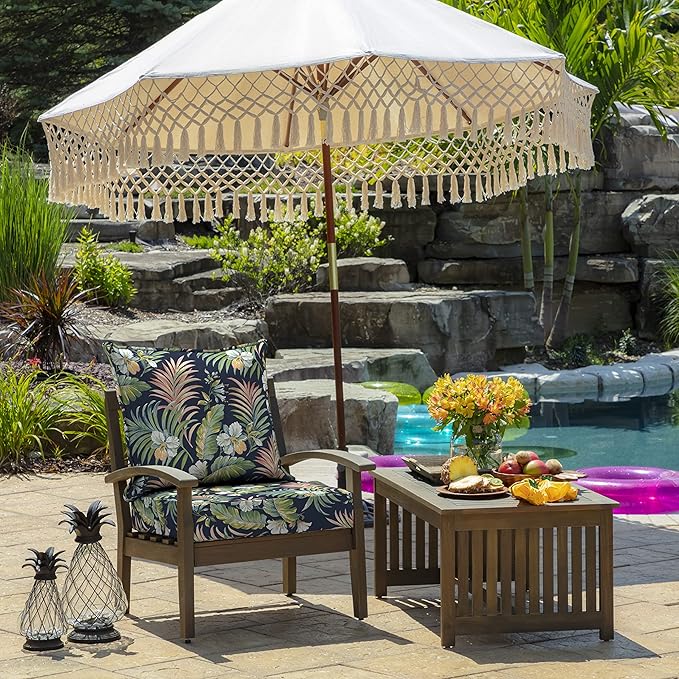 Arden Outdoor Foam Deep Seat Cushion Set (2-Pack), 24x24, Premium High-Density Foam, Never Flattens, Weather-Proof for Patio Chair Sofa Couch, Simone Blue Tropical