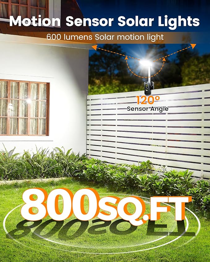 Clip On Solar Lights Outdoor, Motion Sensor Outdoor Lights, 92 LEDs 600LM Solar Fence Lights Outdoor Waterproof,Security Lights for Fence, Deck, Gutter (2, Clamp/Black/6000K)